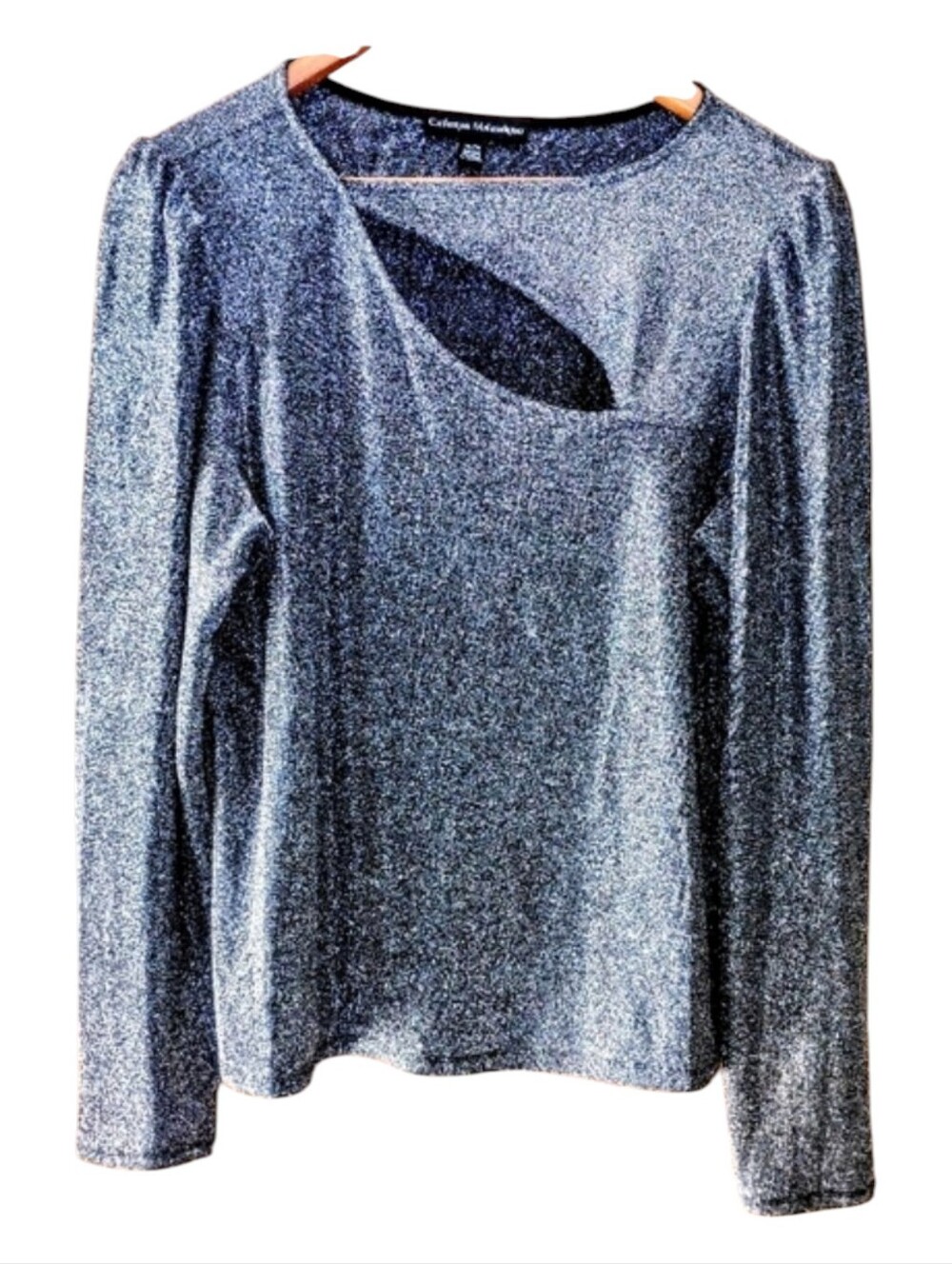 Catherine Malandrino Blue Silver Asymmetrical Cut Out Blouse